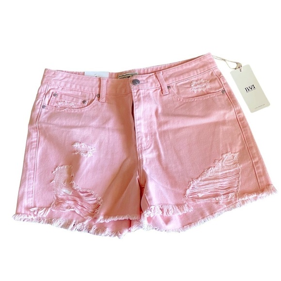 American Bazi Cutoff Pink Denim Jean Shorts High Waist Fringe Barbicore Size L… - Picture 2 of 9